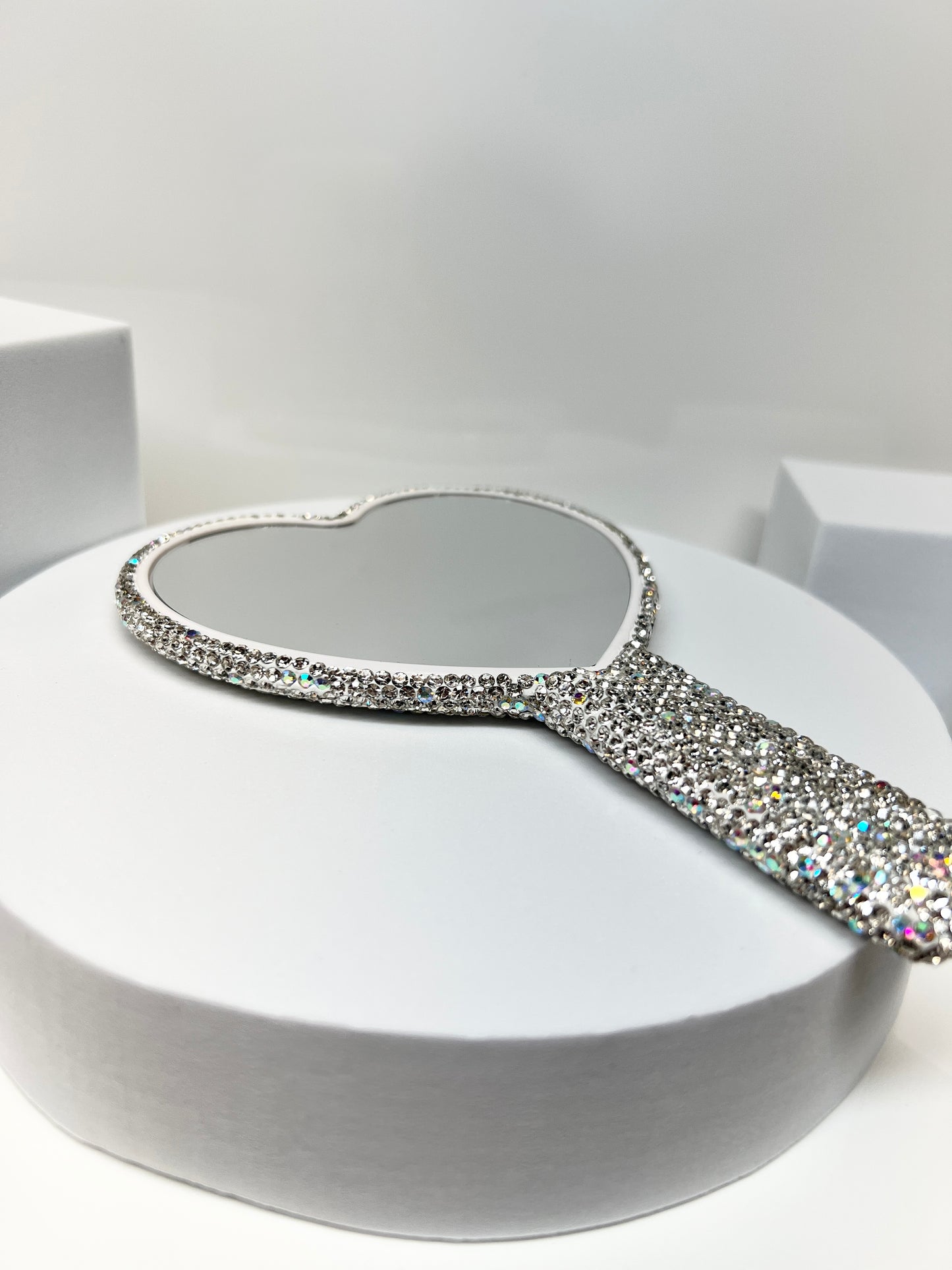 Sparkling Diamond Heart Shape Handheld Mirror